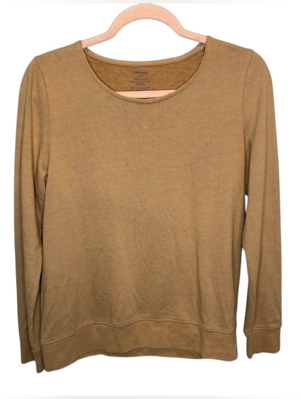 J. Peterman Camel Hanging Out Crew Top Small Academia Quiet Luxury